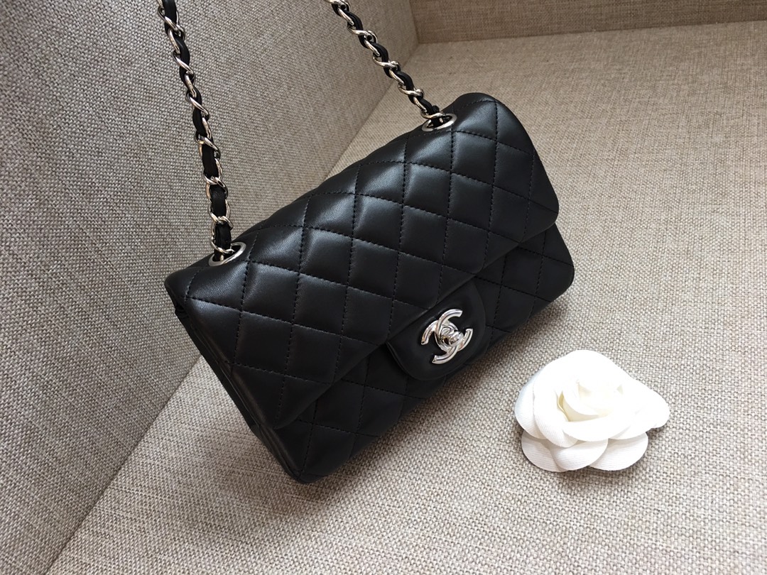 Small Classic Flap Lambskin Bag A01116 Black/Silver